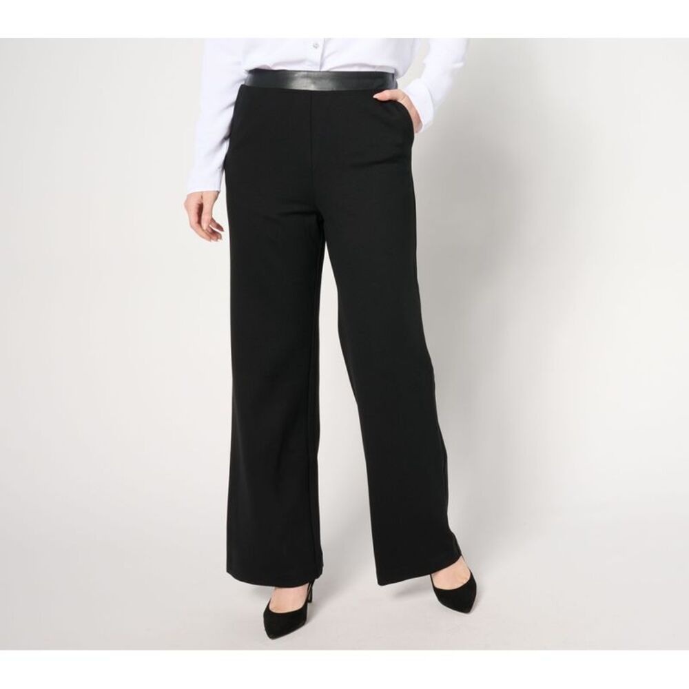nicole by Nicole Miller Women's Petite Pants PL Ponte Wide Leg Pant Black